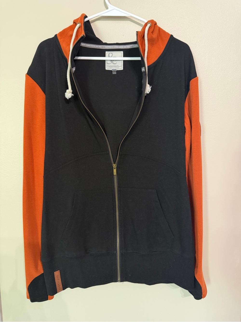 Ampersand Avenue Black & burnt Orange Zip Hoodie. Size large